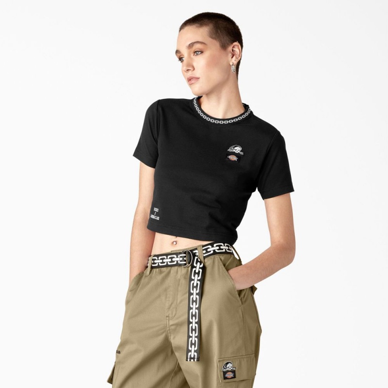 Black Dickies x Lurking Class Cropped Women's T-Shirt | 584-ZRHQCA