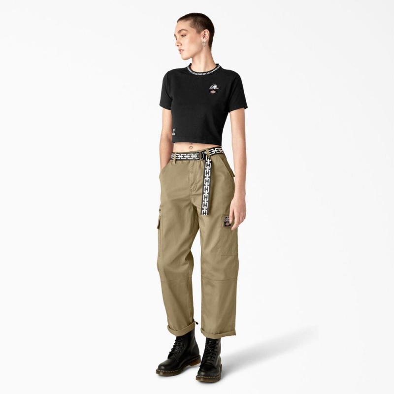 Black Dickies x Lurking Class Cropped Women's T-Shirt | 584-ZRHQCA