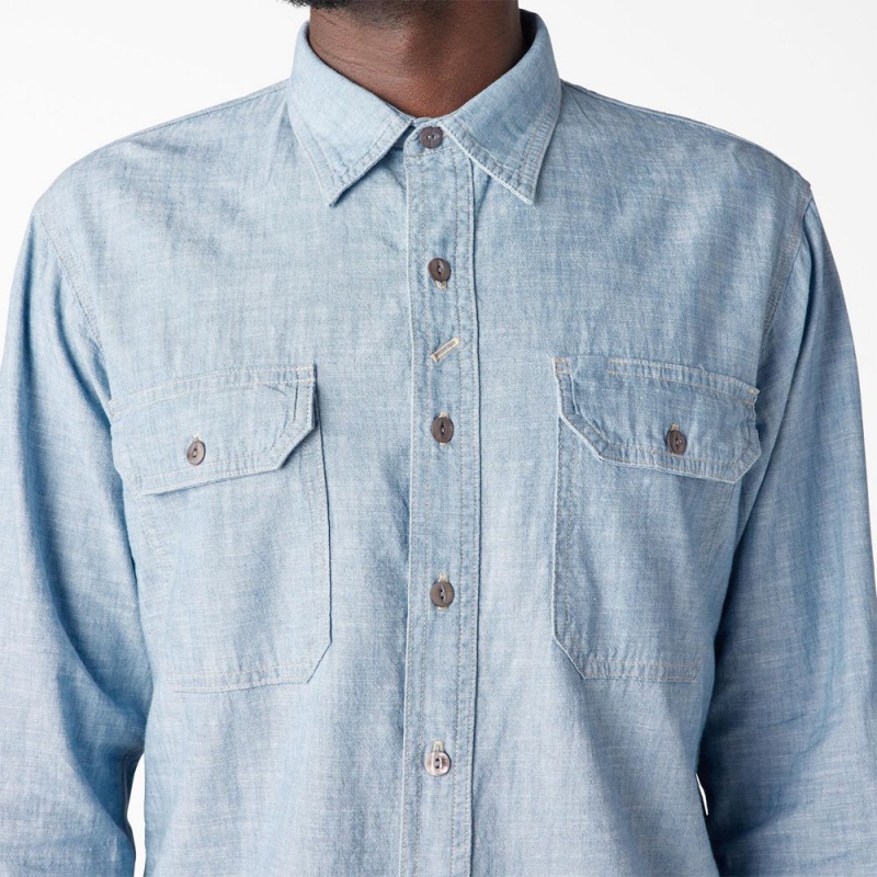 Blue Dickies 1922 Long Sleeve Men's Work Shirts | 249-RYVONS