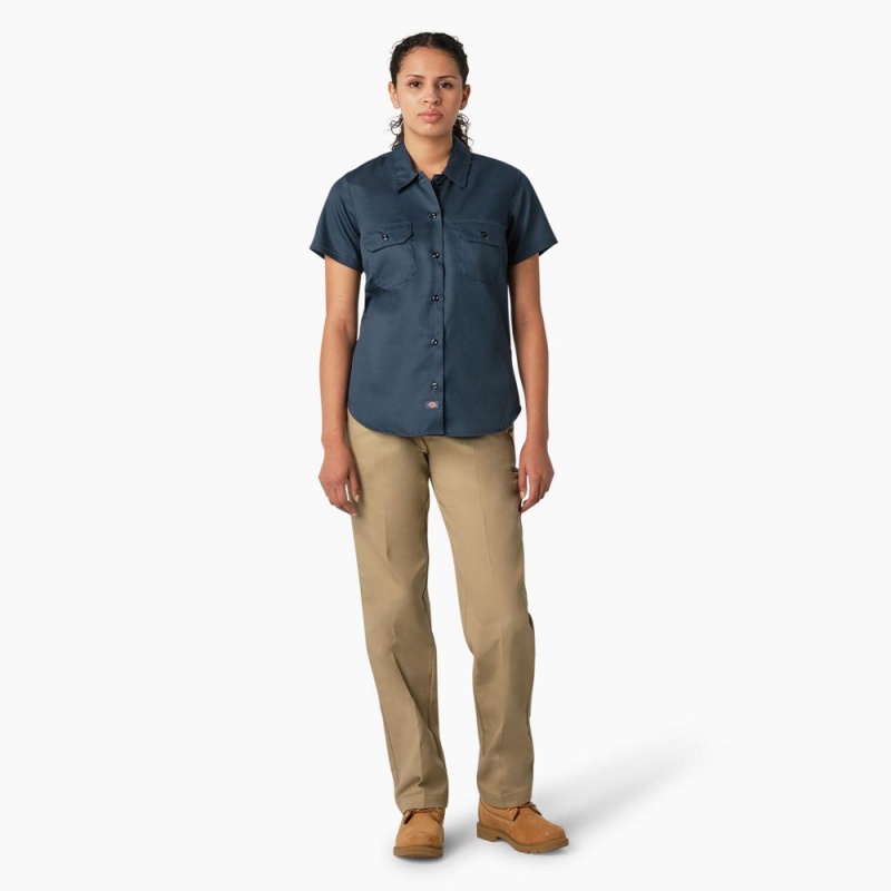 Blue Dickies 574 Original Women's Work Shirts | 129-MJHIKF