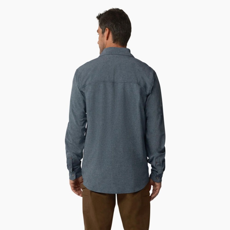 Blue Dickies Cooling Long Sleeve Men's Work Shirts | 147-RZMGNF