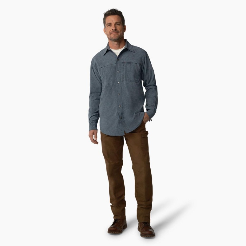 Blue Dickies Cooling Long Sleeve Men's Work Shirts | 147-RZMGNF