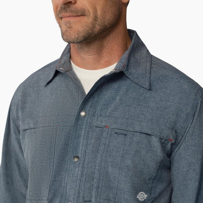 Blue Dickies Cooling Long Sleeve Men's Work Shirts | 147-RZMGNF