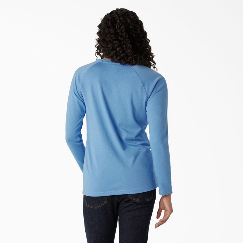 Blue Dickies Cooling Long Sleeve Pocket Women's T-Shirt | 109-PDAZWX