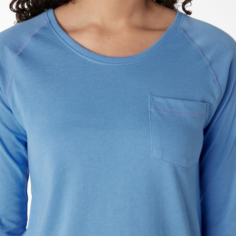 Blue Dickies Cooling Long Sleeve Pocket Women's T-Shirt | 109-PDAZWX