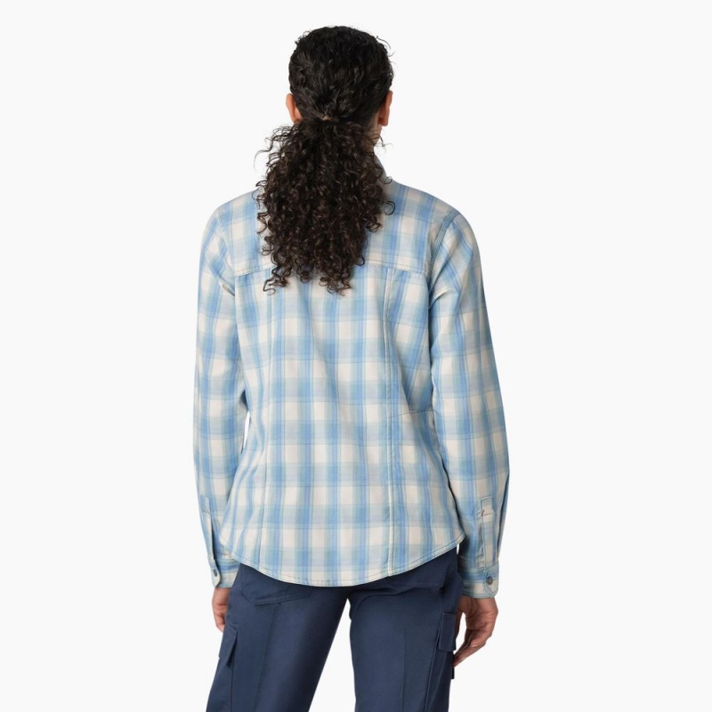 Blue Dickies Cooling Roll-Tab Women's Work Shirts | 964-MWKCIE