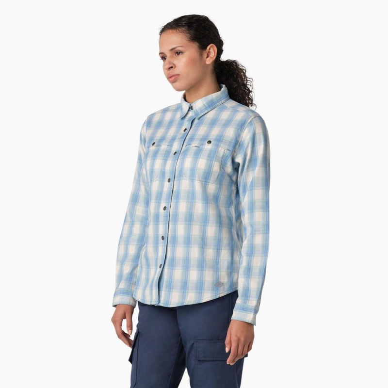 Blue Dickies Cooling Roll-Tab Women's Work Shirts | 964-MWKCIE