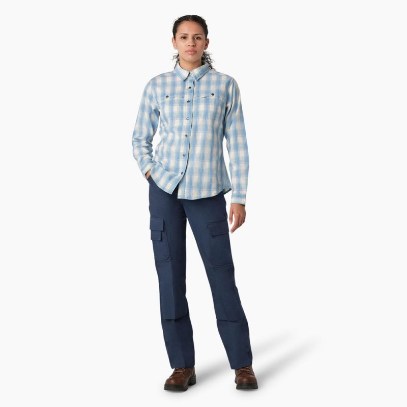 Blue Dickies Cooling Roll-Tab Women's Work Shirts | 964-MWKCIE