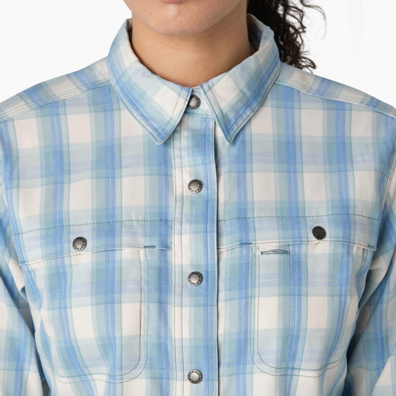 Blue Dickies Cooling Roll-Tab Women's Work Shirts | 964-MWKCIE