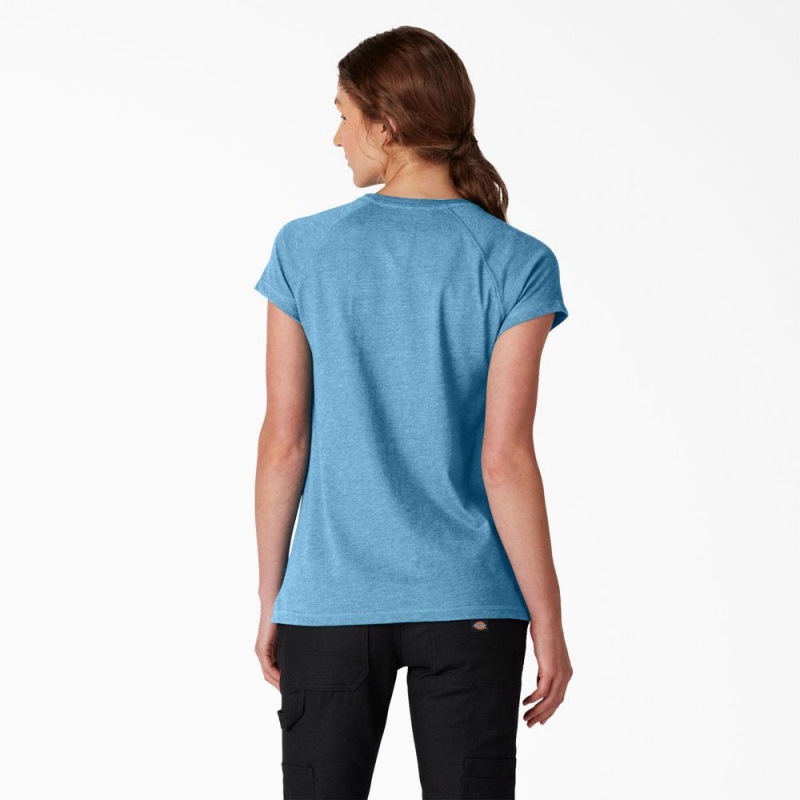 Blue Dickies Cooling Short Sleeve Pocket Women's T-Shirt | 607-MUEHCO