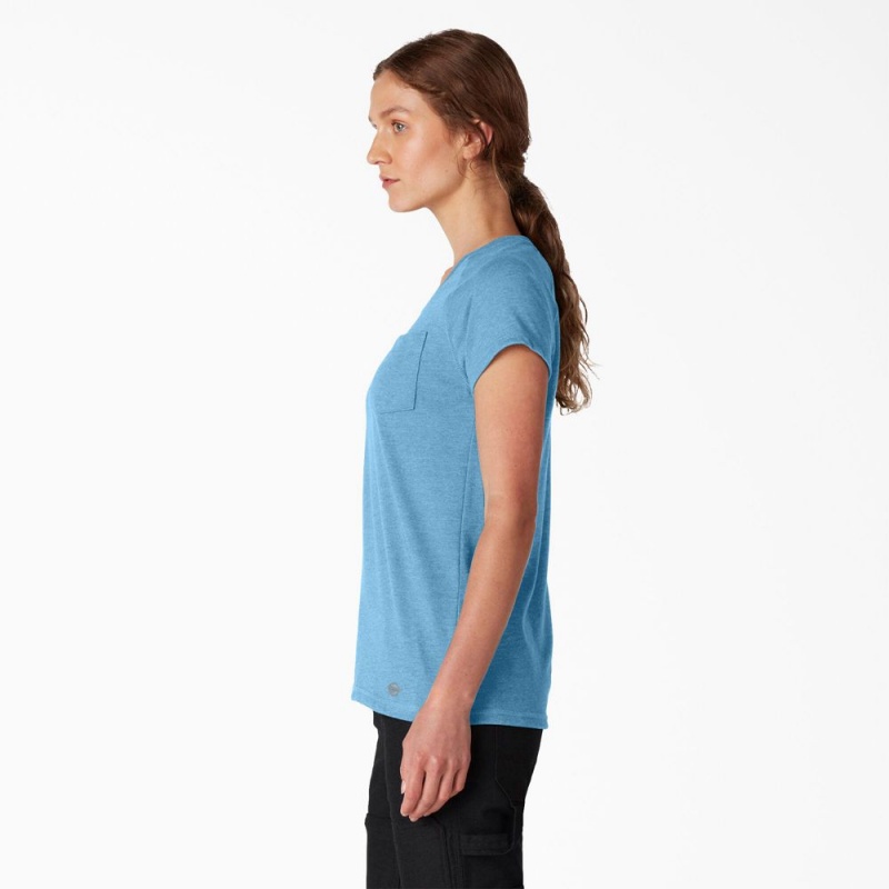 Blue Dickies Cooling Short Sleeve Pocket Women's T-Shirt | 607-MUEHCO