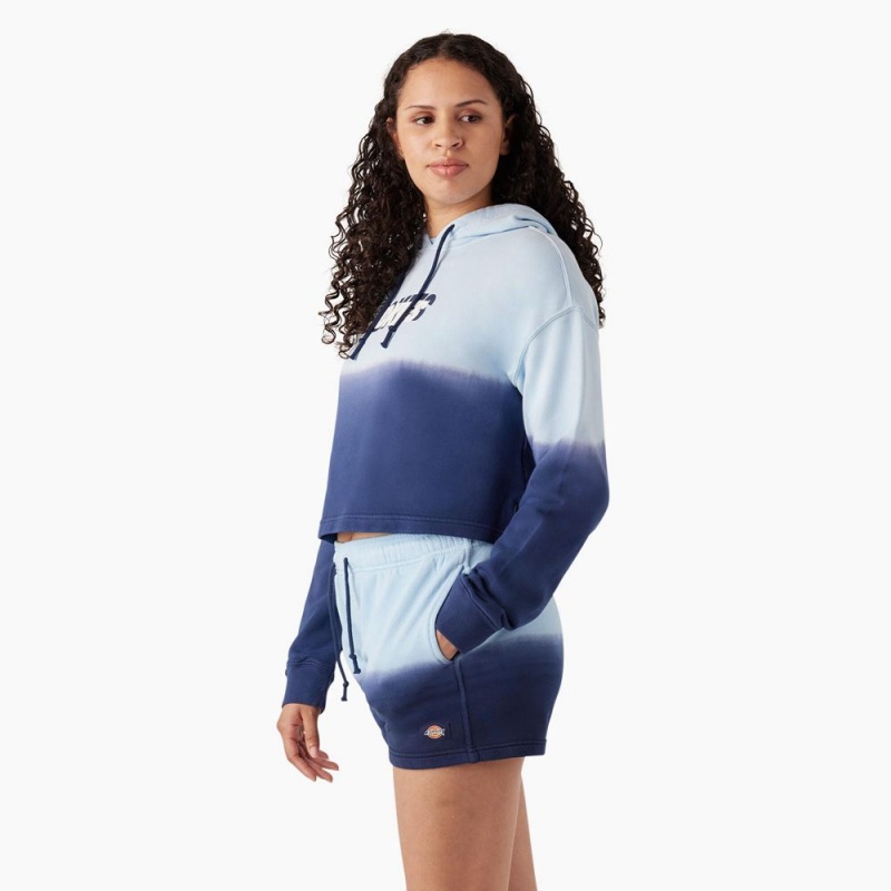 Blue Dickies Cropped Ombre Women's Hoodie | 539-ZQTVFO