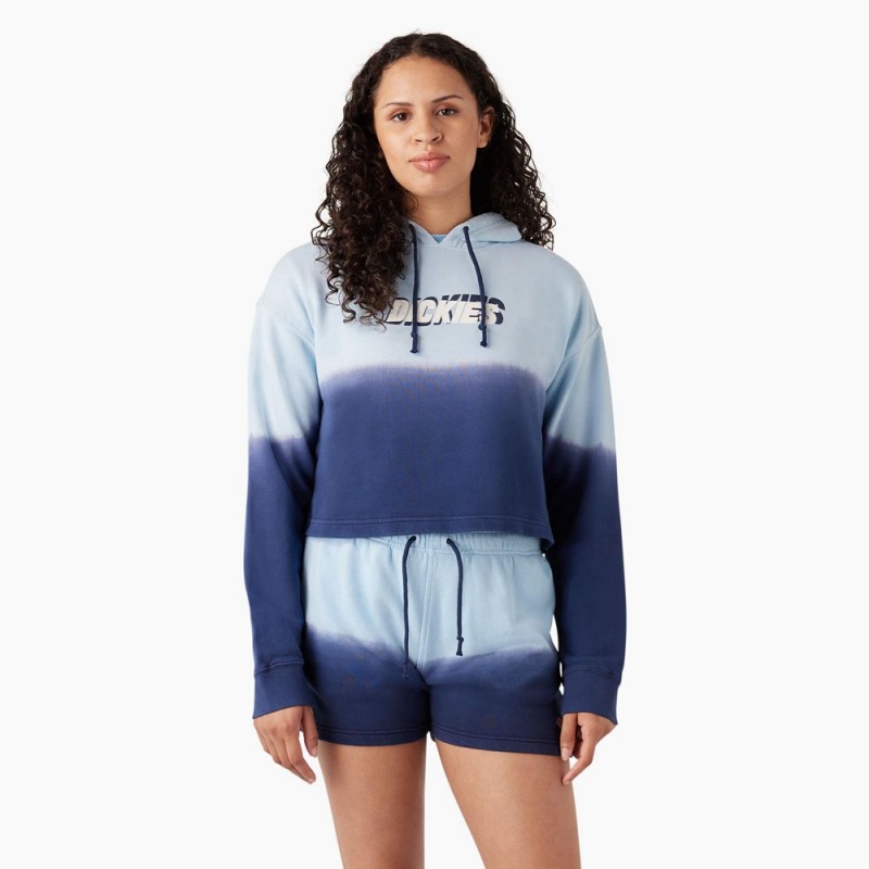 Blue Dickies Cropped Ombre Women\'s Hoodie | 539-ZQTVFO