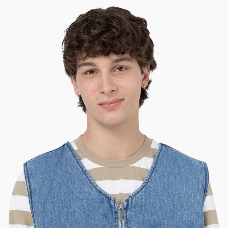 Blue Dickies Denim Zip Front Men's Vest | 976-KBXDPC