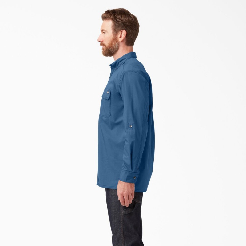 Blue Dickies DuraTech Ranger Ripstop Men's Shirt | 649-IMEDPA