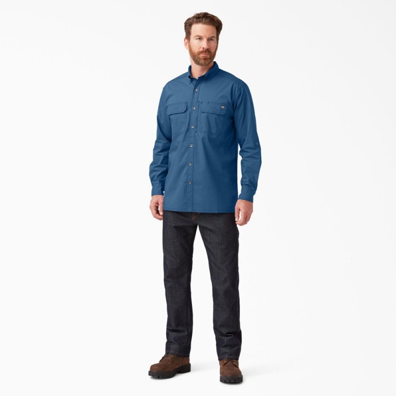 Blue Dickies DuraTech Ranger Ripstop Men's Shirt | 649-IMEDPA