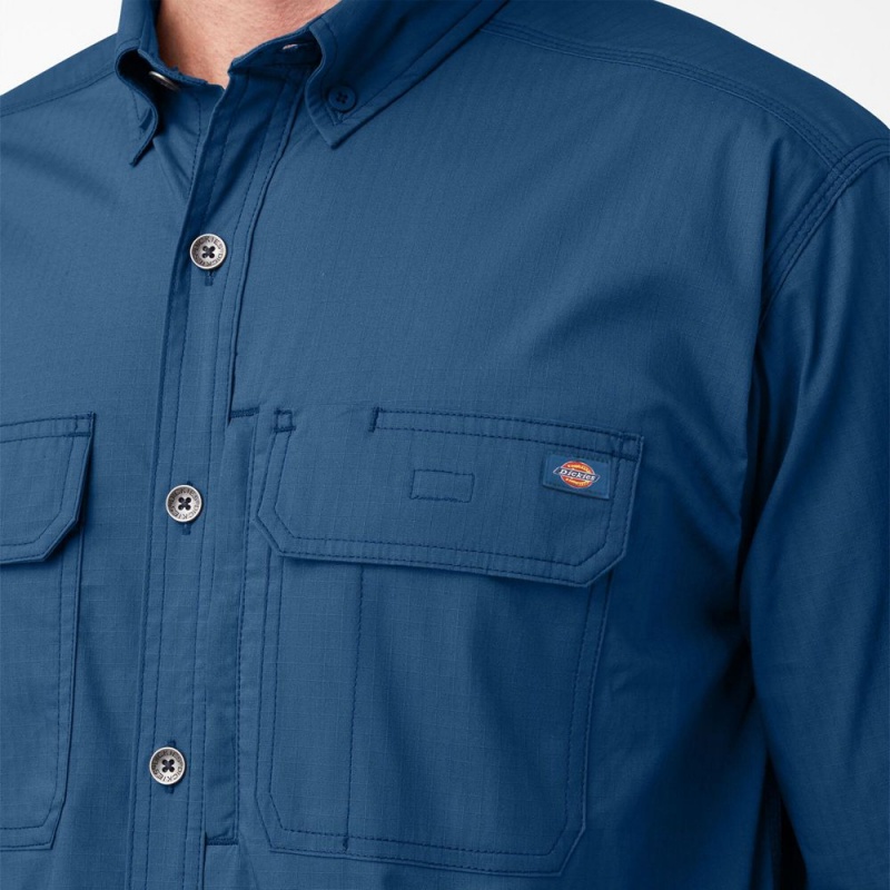 Blue Dickies DuraTech Ranger Ripstop Men's Shirt | 649-IMEDPA