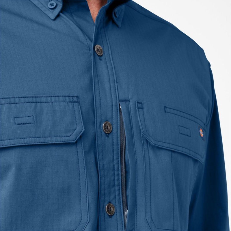 Blue Dickies DuraTech Ranger Ripstop Men's Shirt | 649-IMEDPA