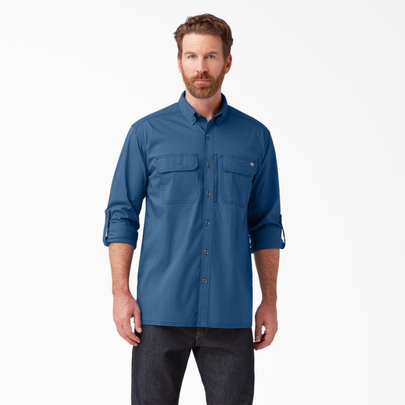 Blue Dickies DuraTech Ranger Ripstop Men\'s Shirt | 649-IMEDPA