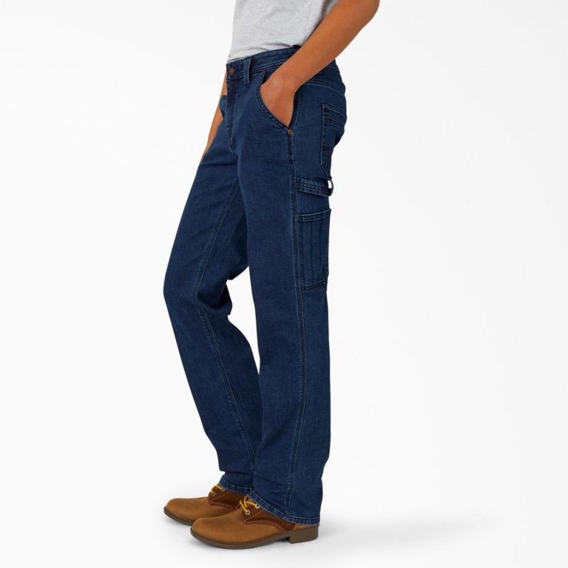 Blue Dickies FLEX Relaxed Fit Carpenter Women's Jeans | 795-JBWAXO