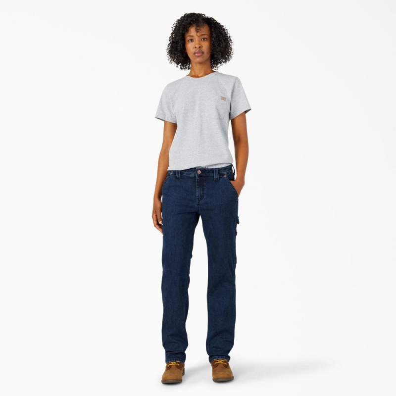 Blue Dickies FLEX Relaxed Fit Carpenter Women's Jeans | 795-JBWAXO