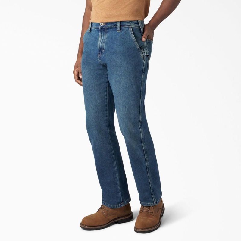 Blue Dickies FLEX Relaxed Fit Carpenter Men's Jeans | 704-KDZAHS