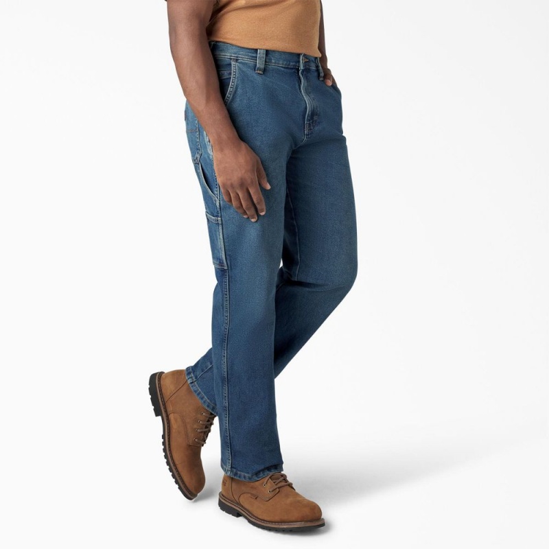 Blue Dickies FLEX Relaxed Fit Carpenter Men's Jeans | 704-KDZAHS