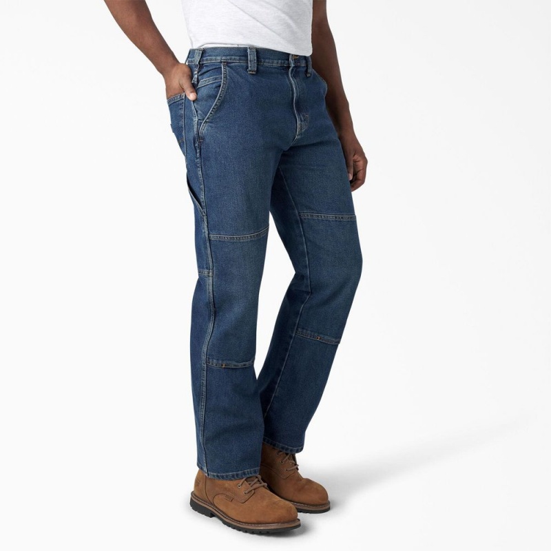 Blue Dickies FLEX Relaxed Fit Double Knee Men's Jeans | 501-UWNPAH