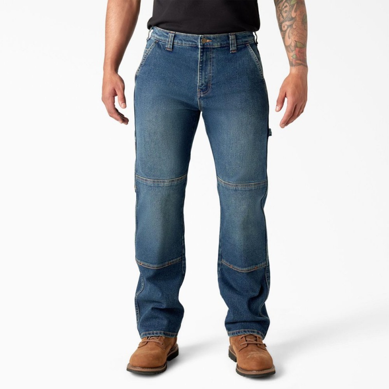 Blue Dickies FLEX Relaxed Fit Double Knee Men\'s Jeans | 950-LAGPIO