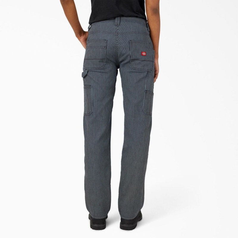 Blue Dickies FLEX Relaxed Fit Hickory Stripe Carpenter Women's Pants | 291-IWSMOU