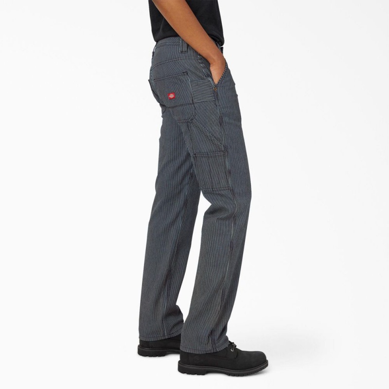 Blue Dickies FLEX Relaxed Fit Hickory Stripe Carpenter Women's Pants | 291-IWSMOU