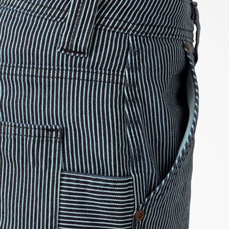 Blue Dickies FLEX Relaxed Fit Hickory Stripe Carpenter Women's Pants | 291-IWSMOU