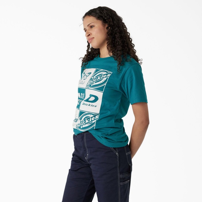 Blue Dickies Graphic Band Women's T-Shirt | 468-KHNXUJ