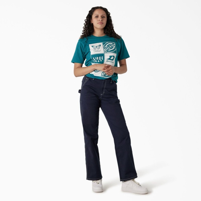 Blue Dickies Graphic Band Women's T-Shirt | 468-KHNXUJ