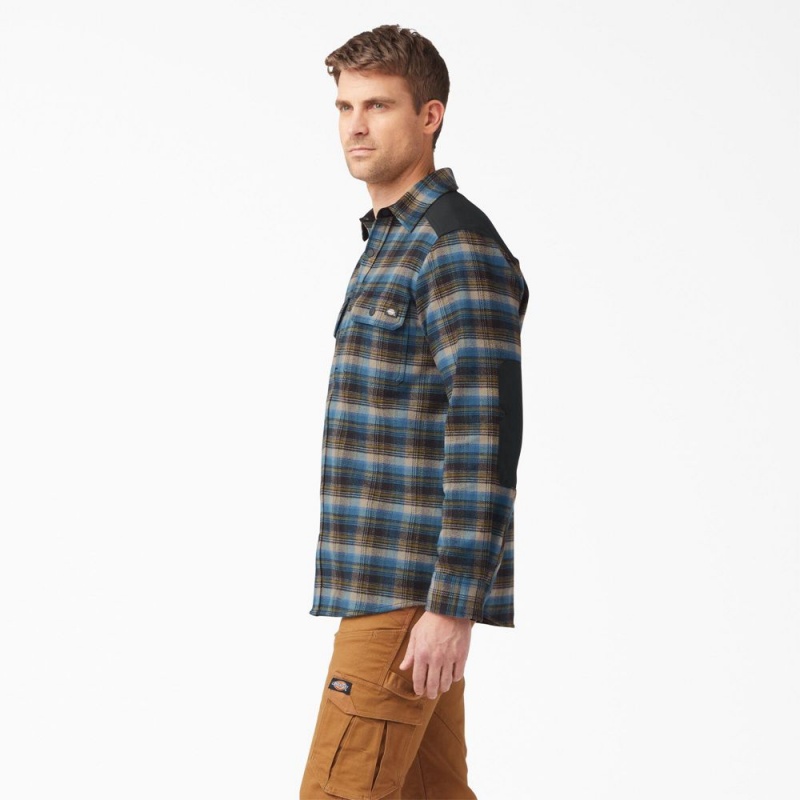 Blue Dickies Heavyweight Brawny Flannel Men's Shirt | 816-XHBCSU