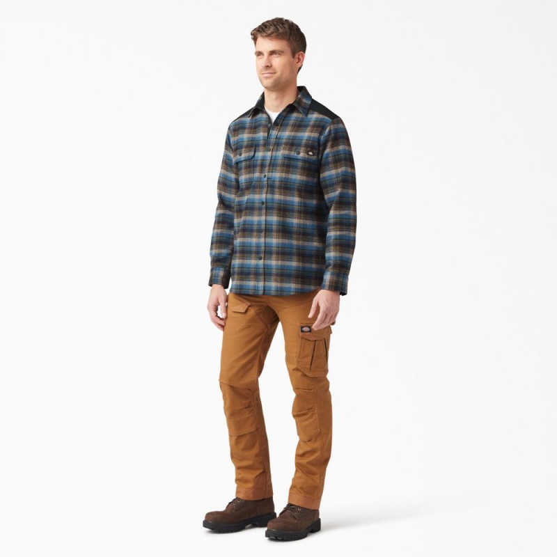 Blue Dickies Heavyweight Brawny Flannel Men's Shirt | 816-XHBCSU