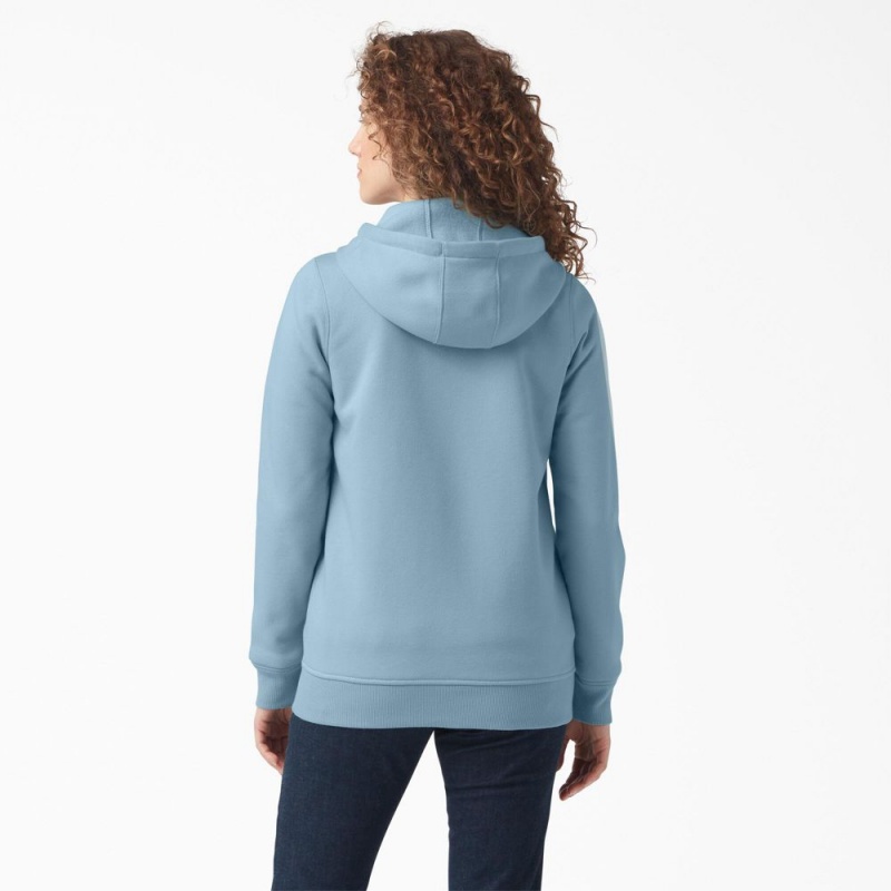 Blue Dickies Heavyweight Full-Zip Fleece Women's Hoodie | 602-PSJIBC