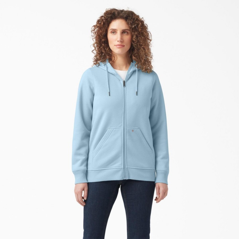 Blue Dickies Heavyweight Full-Zip Fleece Women\'s Hoodie | 602-PSJIBC