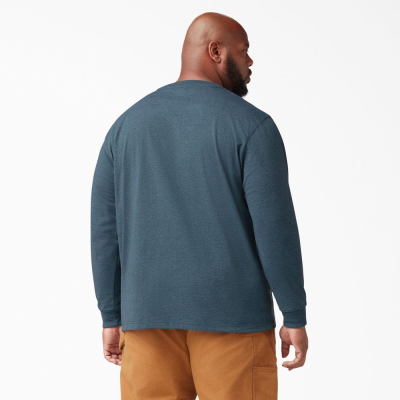 Blue Dickies Heavyweight Heathered Long Sleeve Pocket Men's T-Shirt | 608-YCXNWF