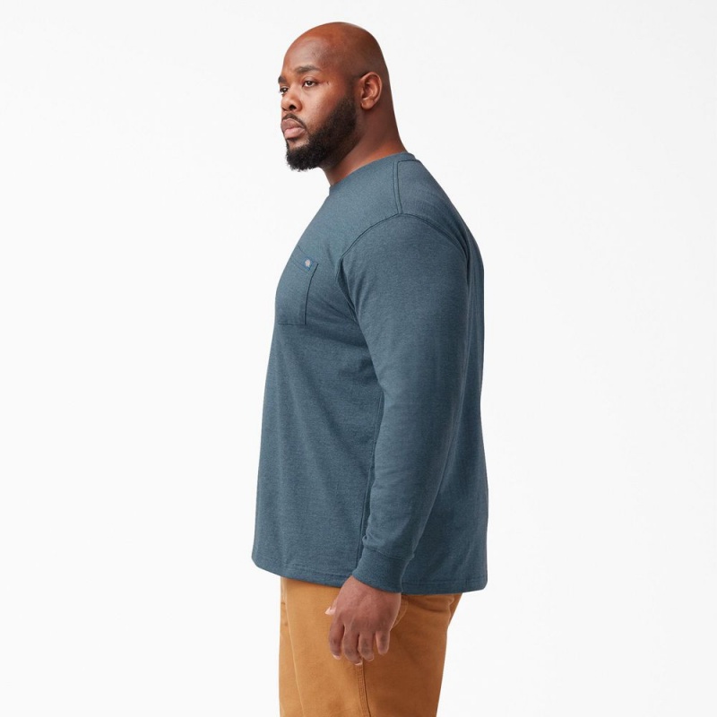 Blue Dickies Heavyweight Heathered Long Sleeve Pocket Men's T-Shirt | 608-YCXNWF