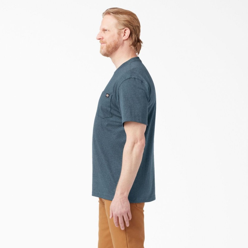 Blue Dickies Heavyweight Heathered Short Sleeve Pocket Men's T-Shirt | 395-HXVWQR