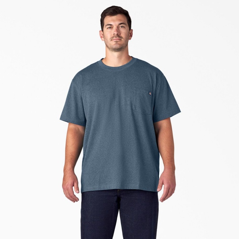 Blue Dickies Heavyweight Heathered Short Sleeve Pocket Men's T-Shirt | 395-HXVWQR