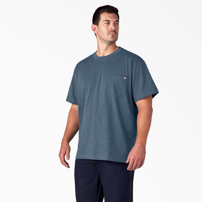 Blue Dickies Heavyweight Heathered Short Sleeve Pocket Men's T-Shirt | 395-HXVWQR