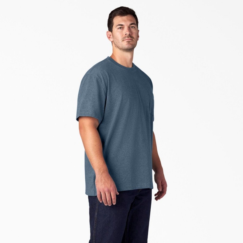 Blue Dickies Heavyweight Heathered Short Sleeve Pocket Men's T-Shirt | 395-HXVWQR