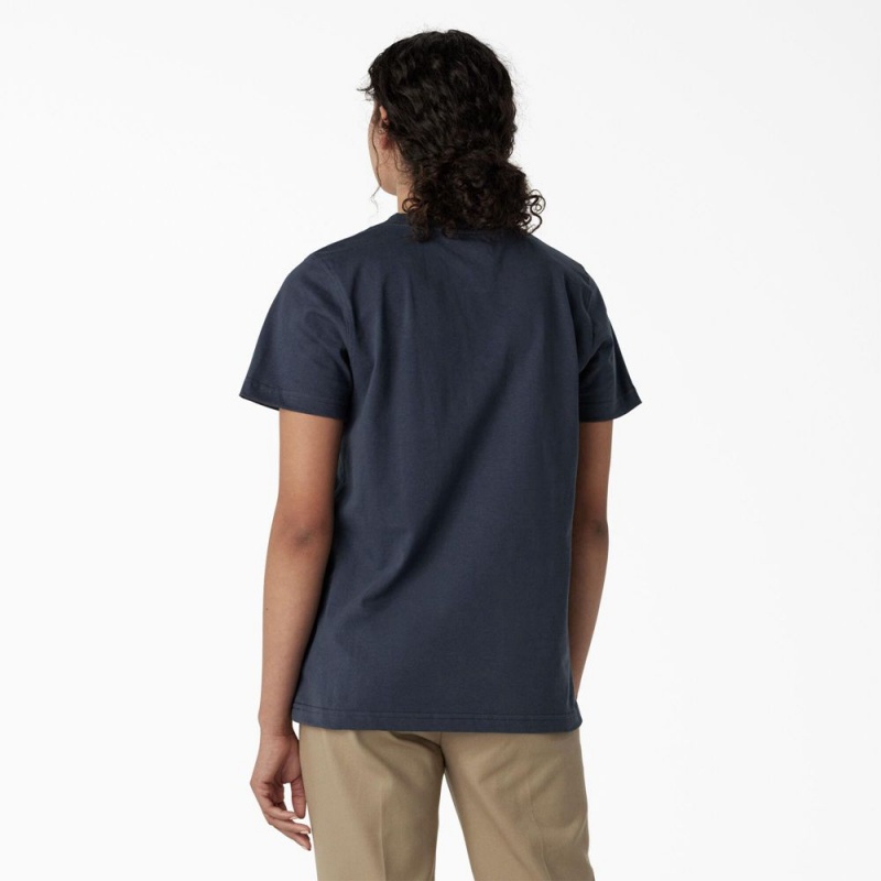 Blue Dickies Heavyweight Short Sleeve Pocket Women's T-Shirt | 014-LMCAFZ