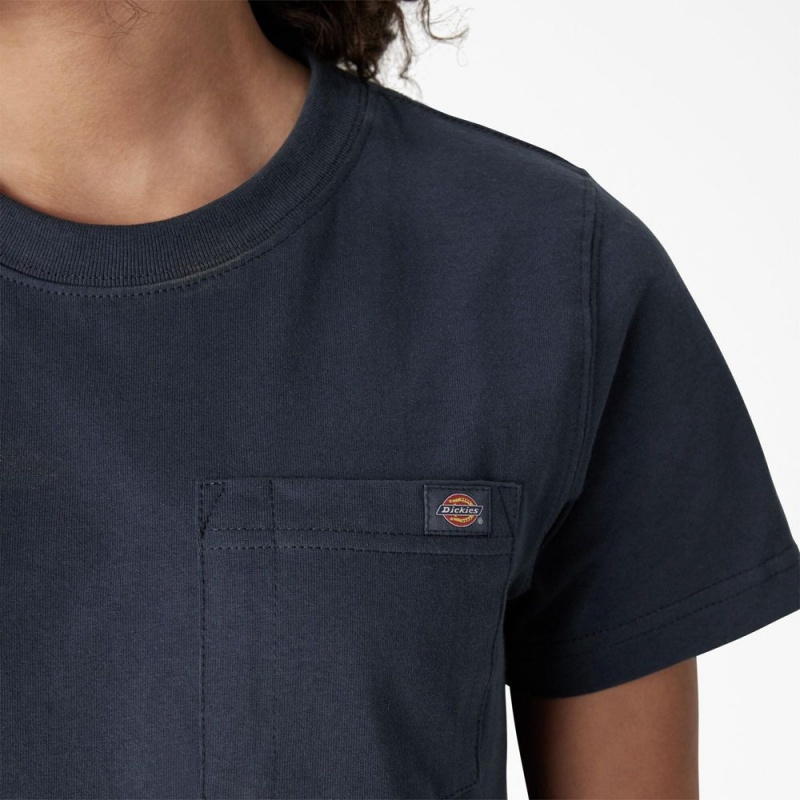 Blue Dickies Heavyweight Short Sleeve Pocket Women's T-Shirt | 014-LMCAFZ