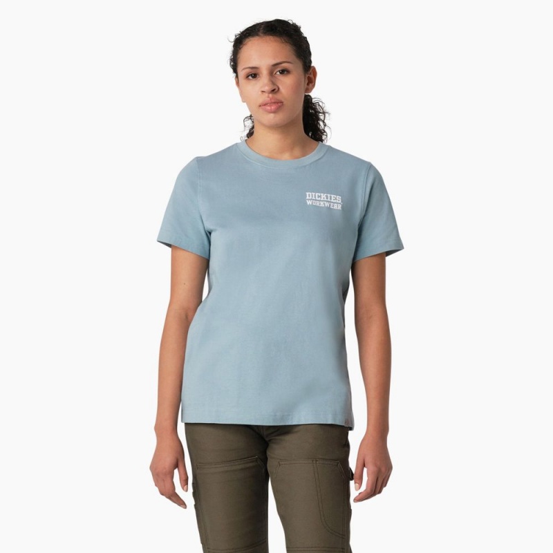 Blue Dickies Heavyweight Workwear Graphic Women's T-Shirt | 658-NSQGBZ