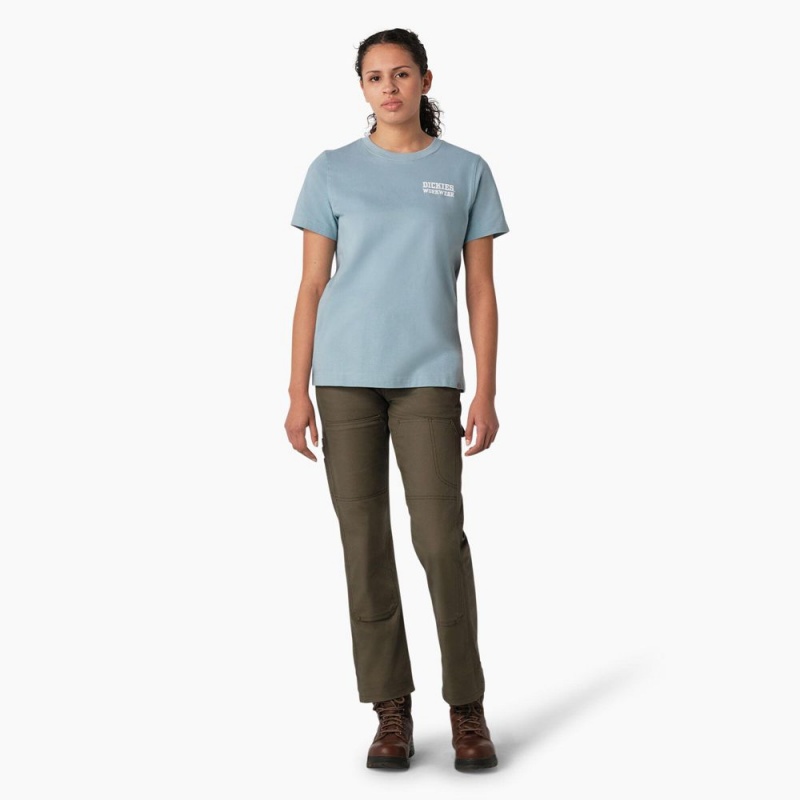 Blue Dickies Heavyweight Workwear Graphic Women's T-Shirt | 658-NSQGBZ