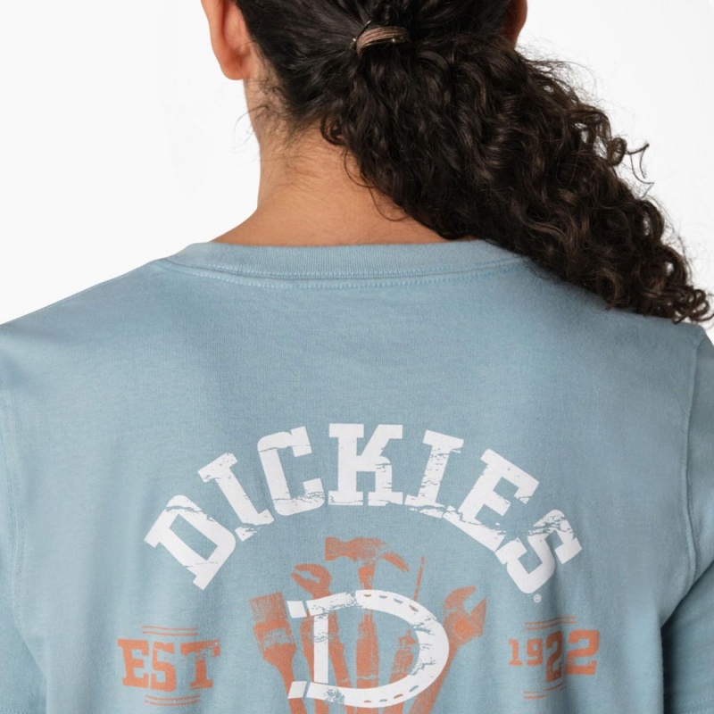 Blue Dickies Heavyweight Workwear Graphic Women's T-Shirt | 658-NSQGBZ