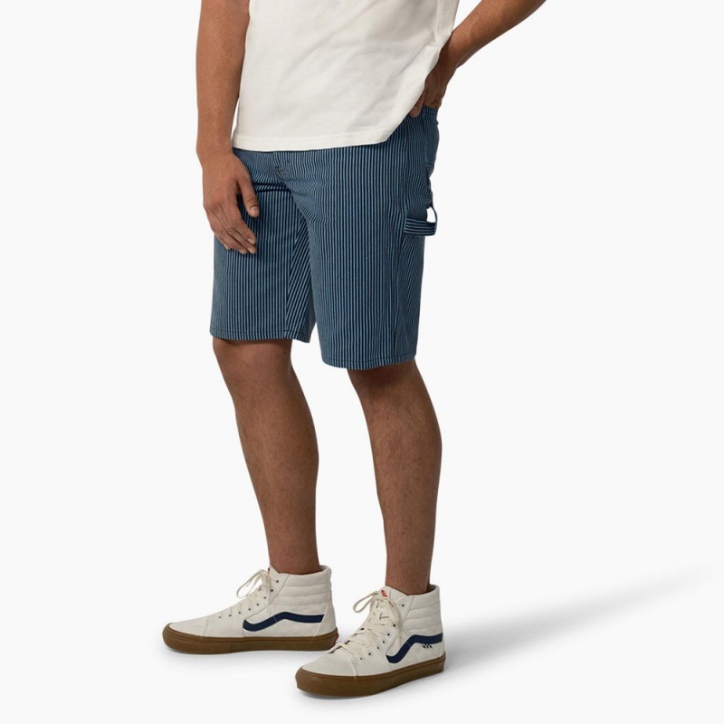 Blue Dickies Hickory Stripe Carpenter Men's Shorts | 812-TFLSBA